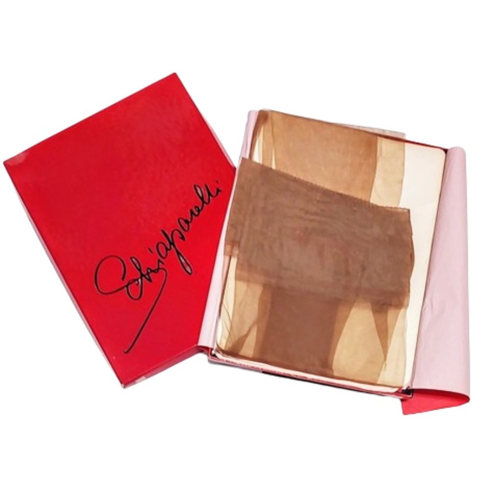 Vintage 1960s Schiaparelli Designer Nylons Garter Stockings In Box 1 pair Unworn